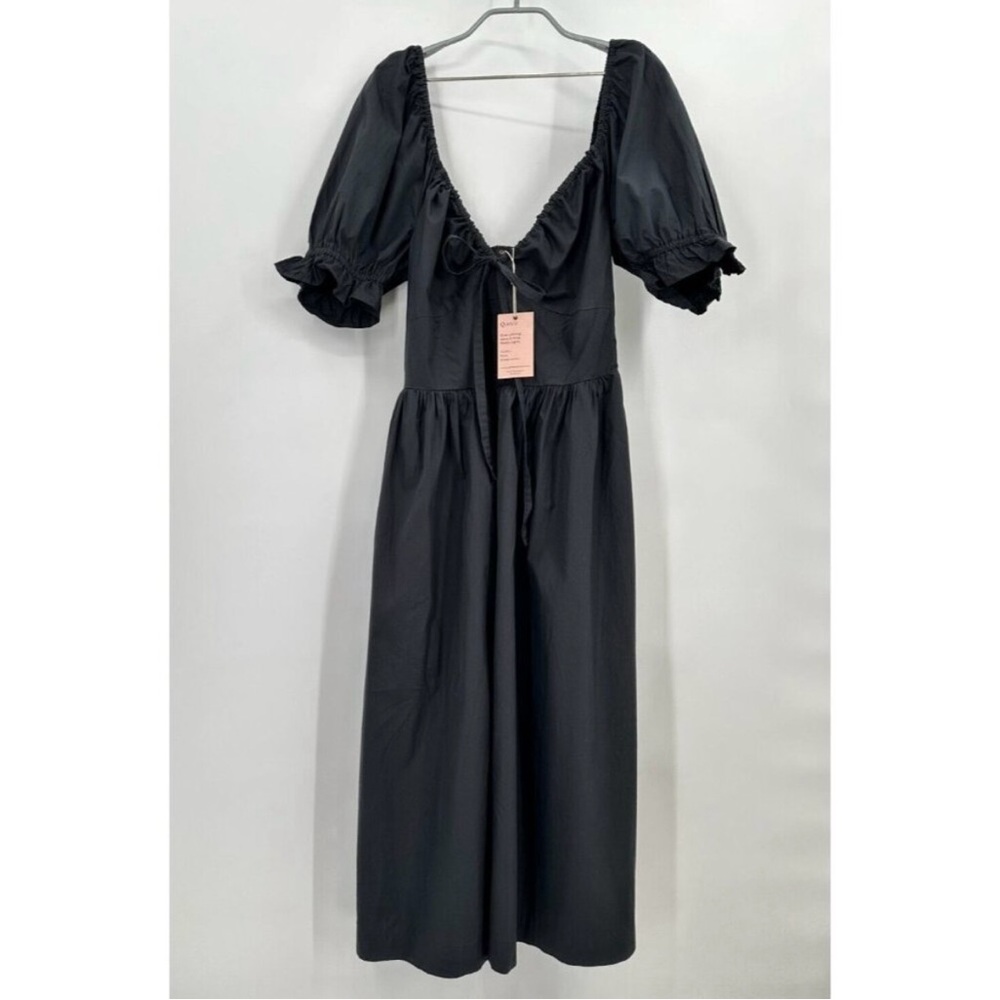 Quince Black Organic Cotton Puff Sleeve Midi Dress sz M Women's NWT